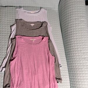 Time and Tru Three Ribbed Tunic Tank Tops - Pink, Gray, Light Blue